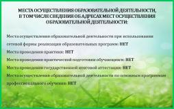 ВИД МЕСТА ОСУЩЕСТВЛЕНИЯ ОБРАЗОВАТЕЛЬНОЙ ДЕЯТЕЛЬНОСТИ:
- по основной образовательной программе дошкольного образования;
- по адаптированной основной образовательной программе для детей с ТНР;
- по дополнительным образовательным программам для детей дошкольного возраста.